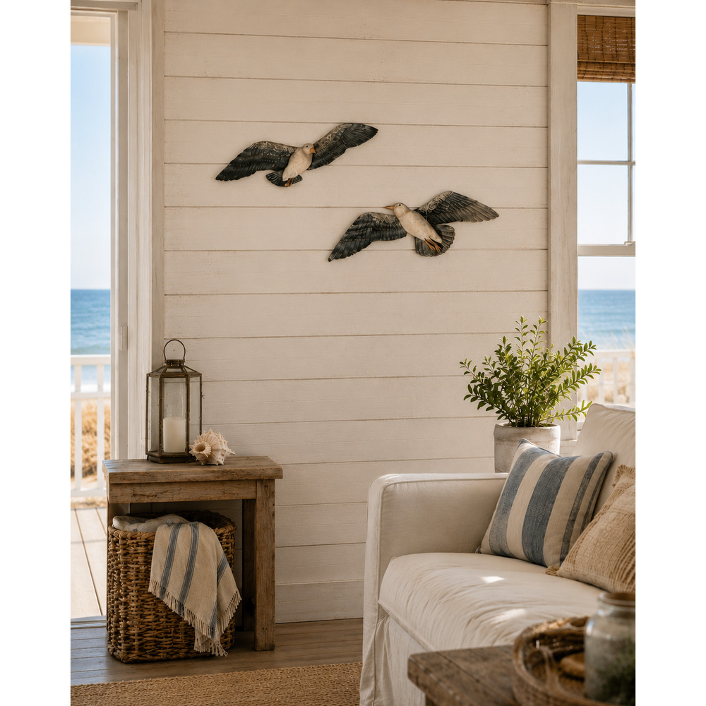 Vintage Realistic Seagulls Wall Hangings Set of 2 Resin Sculptures Art Hangings